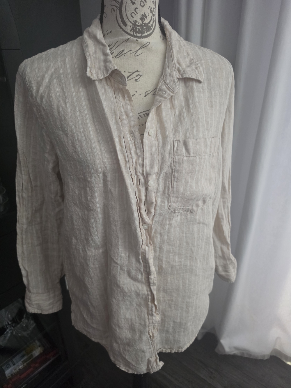 GAP 100% Linen Boyfriend Shirt in Neutral Tan Stripe